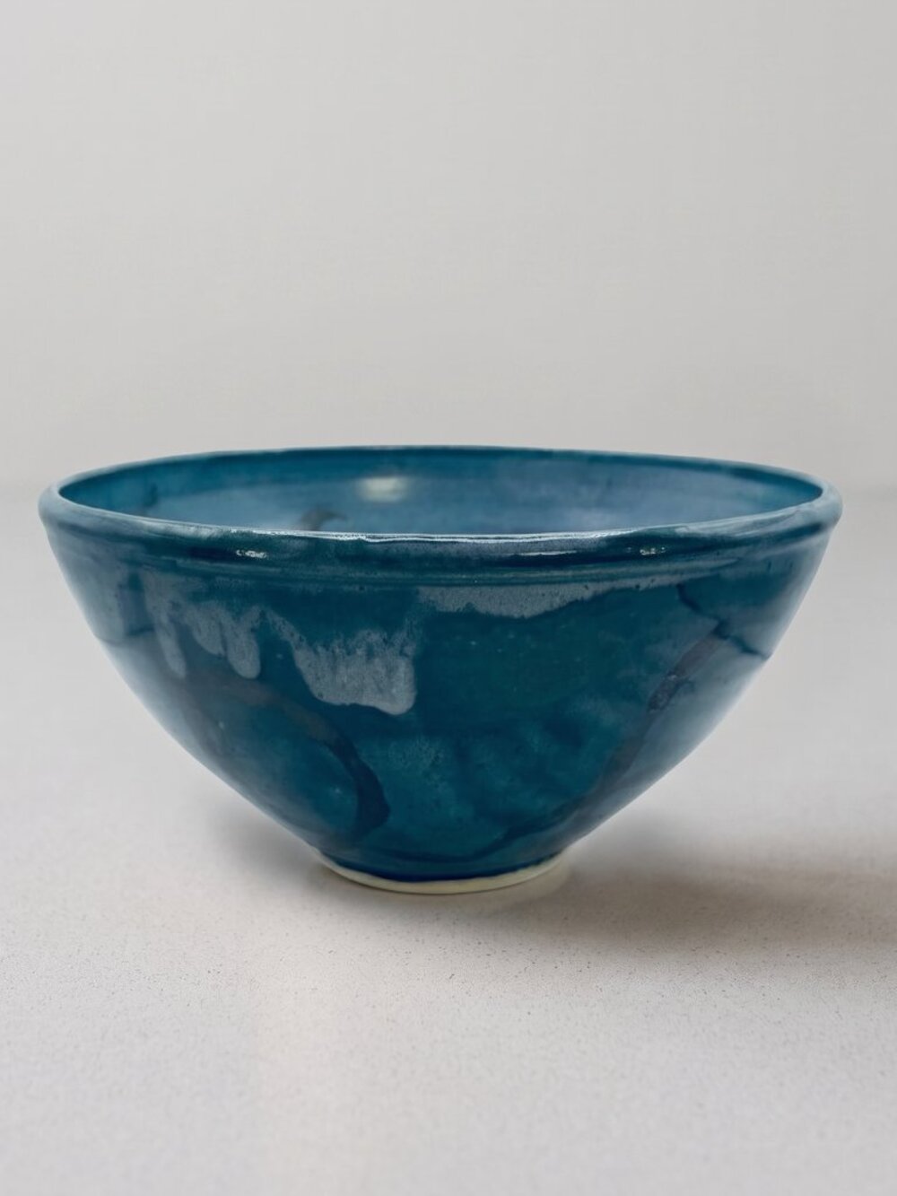 Large Teal Blue Glazed Ceramic Bowl 9” Wide 6” Tall Tapered Decorative
